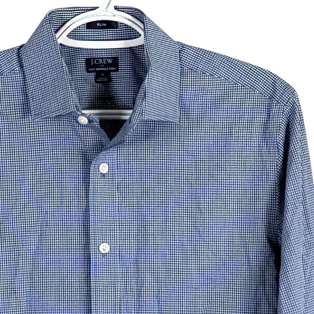 J.Crew Flex Wrinkle Free Slim Fit Button Down Shirt Mens S Blue Gingham Check